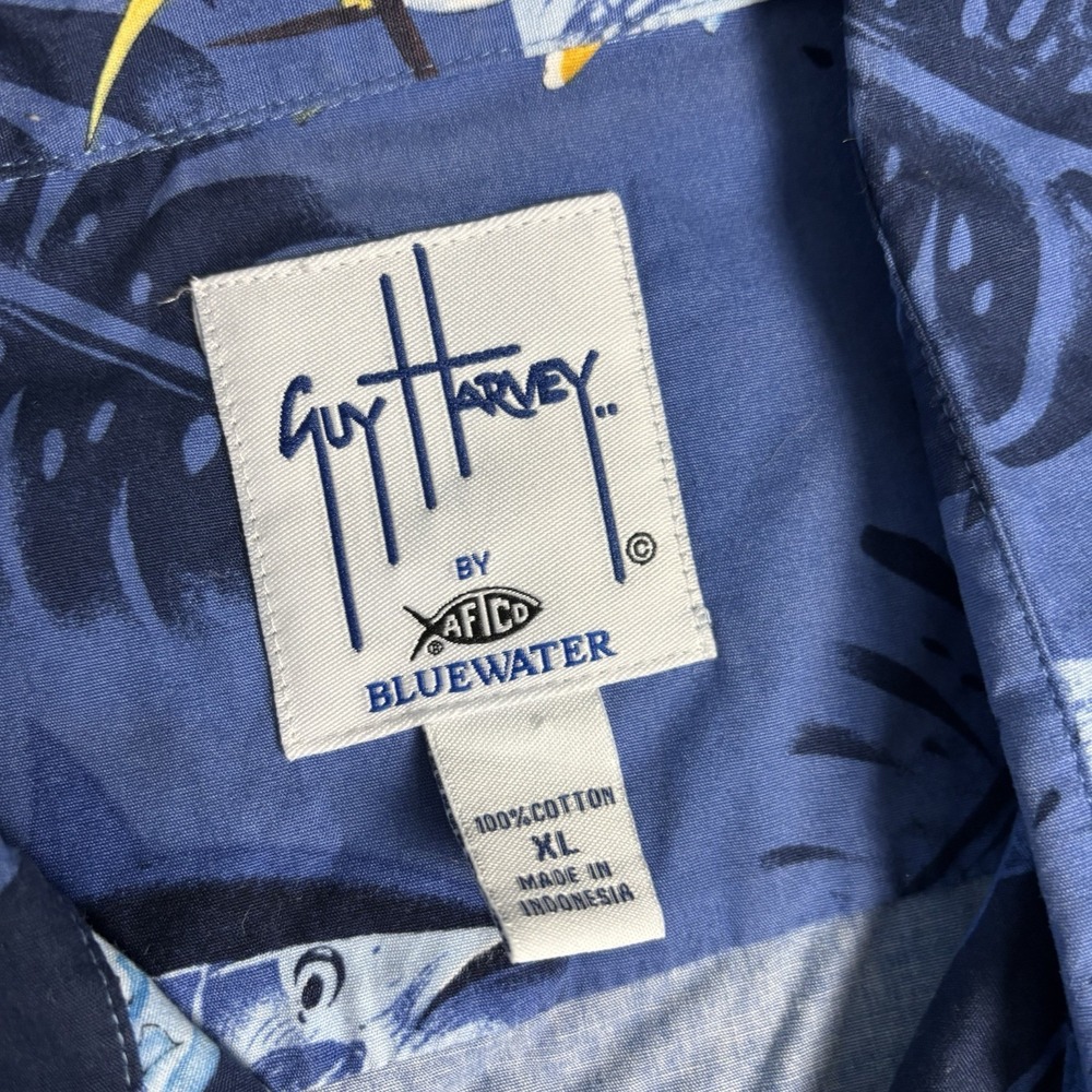 Guy Harvey Shirt Men's XL Blue Fishing Marlin AFTCO Button Cotton Bluewater - Picture 4 of 9